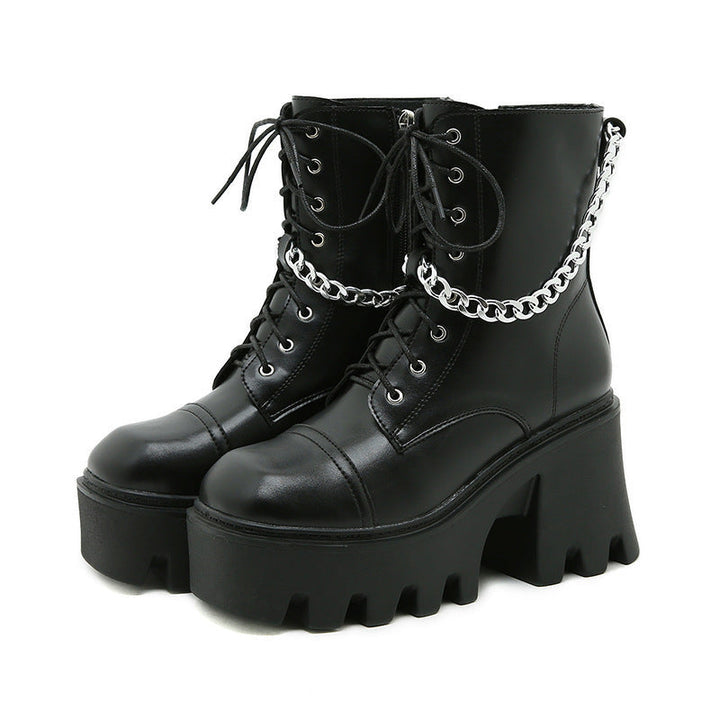 Damen Chunky Stiefel mit modischen Schnallen und robustem Plateau-Heel