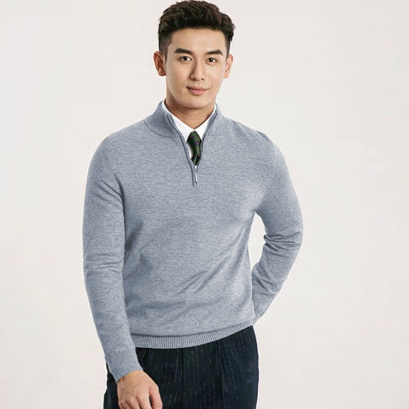 Herren Feiner Halbzip-Strickpullover mit Stehkragen und gerippten Bündchen Nord Taschen