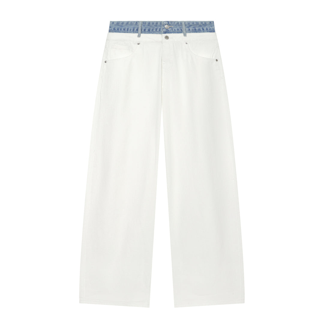 Damen Cropped-Jeans mit weitem Bein und kontrastierendem Bund Nord Taschen
