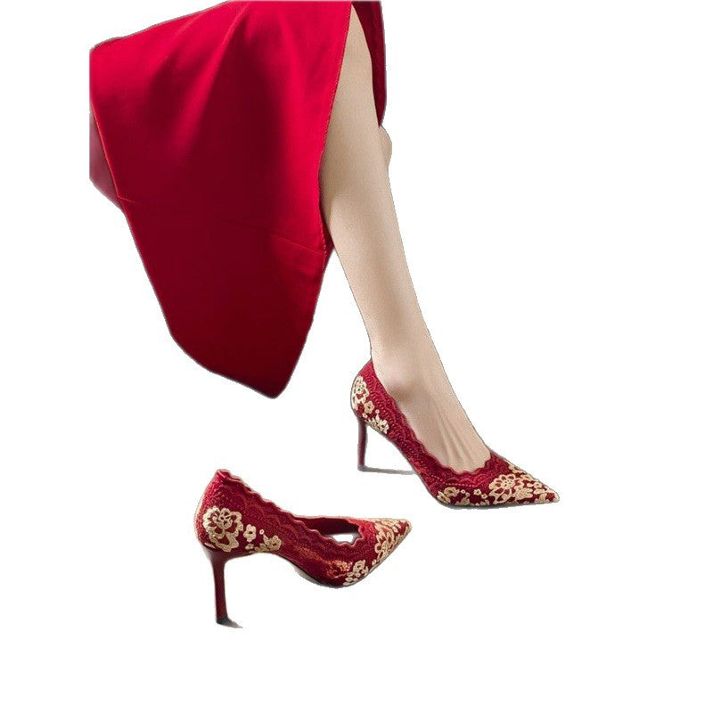 Damen elegante Slingback-Pumps mit zarter Spitzenverzierung - Vittorelli
