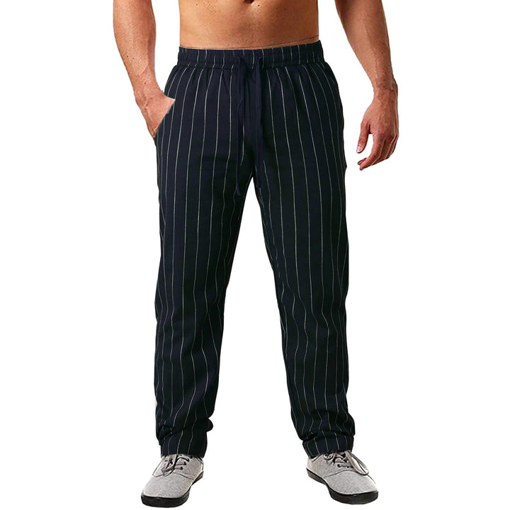 Herren lässige Streifen-Hosen aus Baumwollmix mit elastischem Bund und praktischen Eingrifftaschen