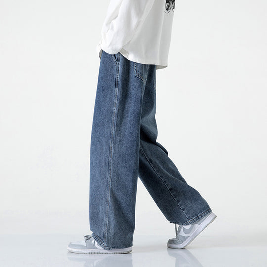 Herren Weitbeinige Denim-Baggyhose mit Tunnelzugbund und geradem Saum Nord Taschen