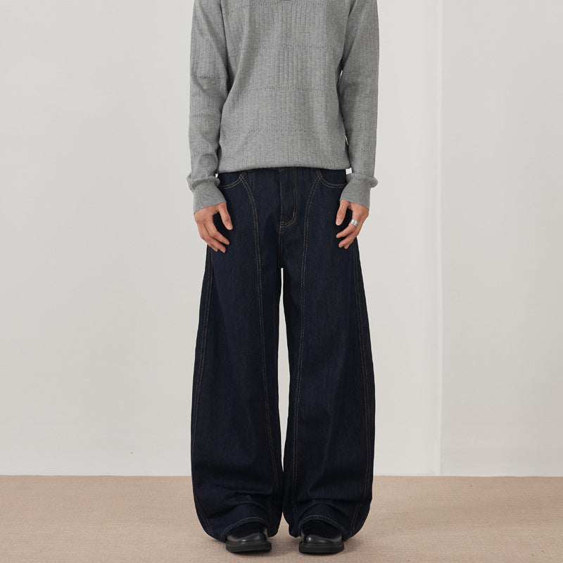 Herren Extraweite Denim-Palazzohose mit vertikalen Nahtpaneelen und bodenlanger Silhouette Nord Taschen