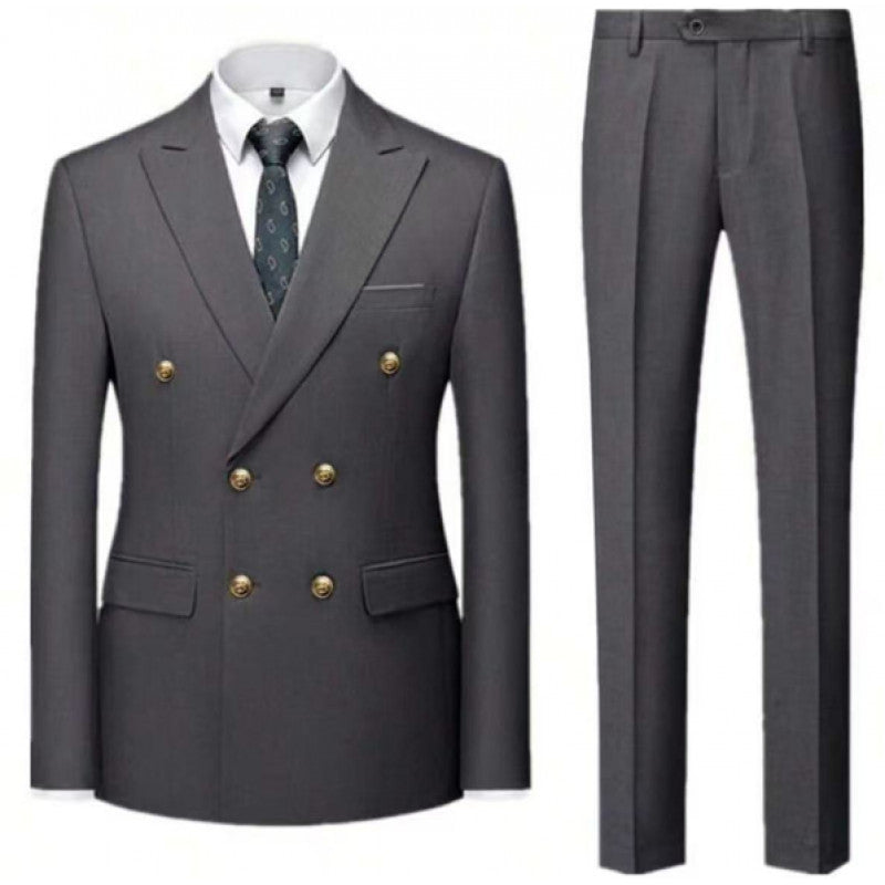 Herren Zweiteiliger Doppelreiher-Anzug mit tailliertem Sakko und schmaler Flachbundhose Nord Taschen