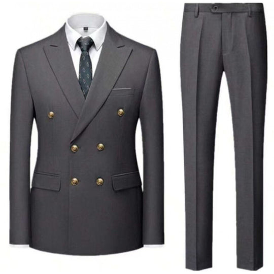 Herren Zweiteiliger Doppelreiher-Anzug mit tailliertem Sakko und schmaler Flachbundhose Nord Taschen