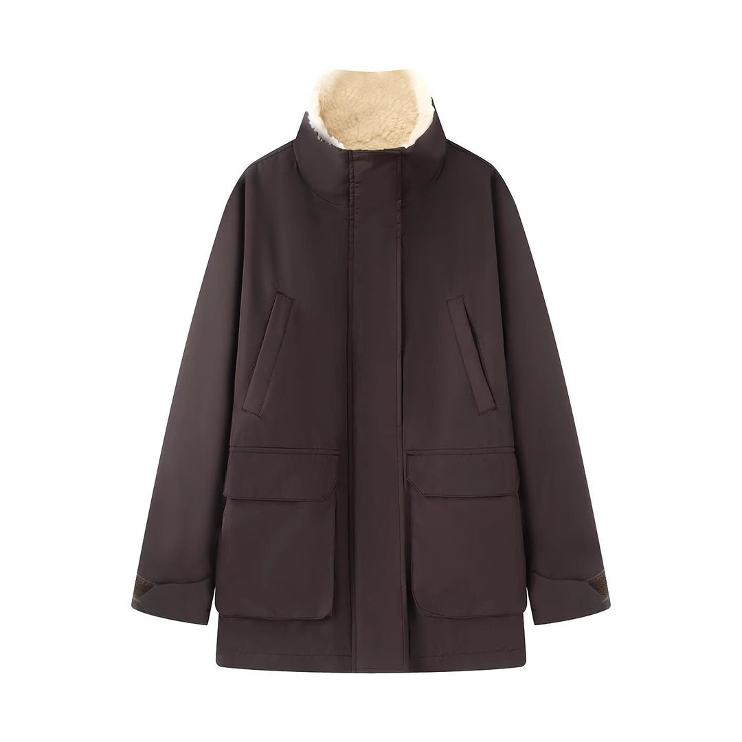 Damen Wattierte Parka‑Jacke mit hohem Teddykragen und aufgesetzten Klappentaschen Nord Taschen