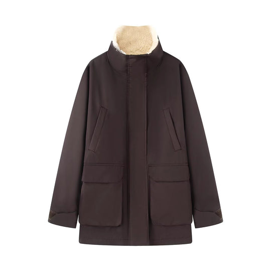 Damen Wattierte Parka‑Jacke mit hohem Teddykragen und aufgesetzten Klappentaschen Nord Taschen