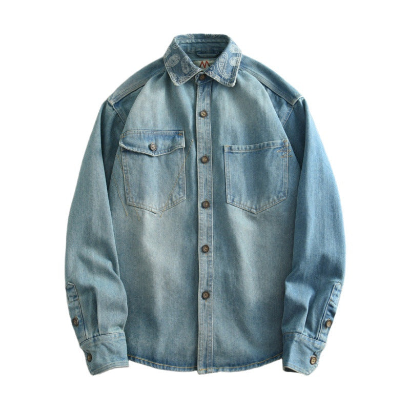 Unisex Overshirt aus gewaschenem Denim mit Relaxed‑Schnitt und Pattentaschen Nord Taschen