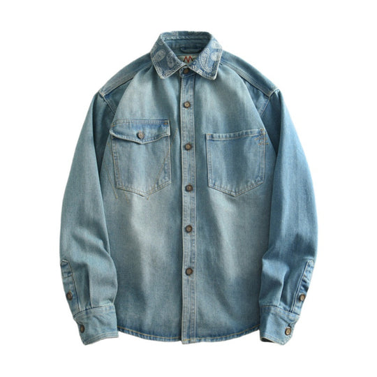 Unisex Overshirt aus gewaschenem Denim mit Relaxed‑Schnitt und Pattentaschen Nord Taschen