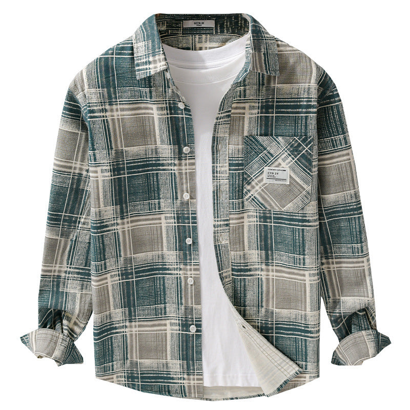 Herren Kariertes Hemdjacken-Overshirt aus Baumwollmix mit texturierter Webstruktur und Brusttasche Nord Taschen