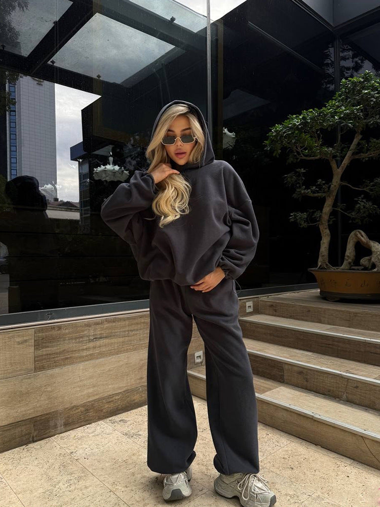 Damen oversized Kapuzen-Sweatshirt mit Ballonärmeln und weite High-Waist Jogginghose Nord Taschen