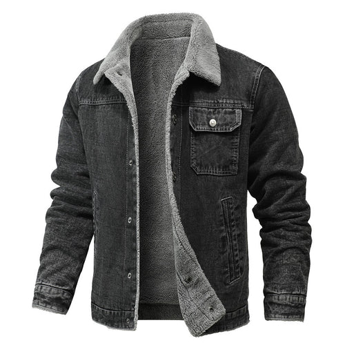 Herren gewaschene Denim-Workerjacke mit Teddyfutter und eingelassenen Seitentaschen Nord Taschen