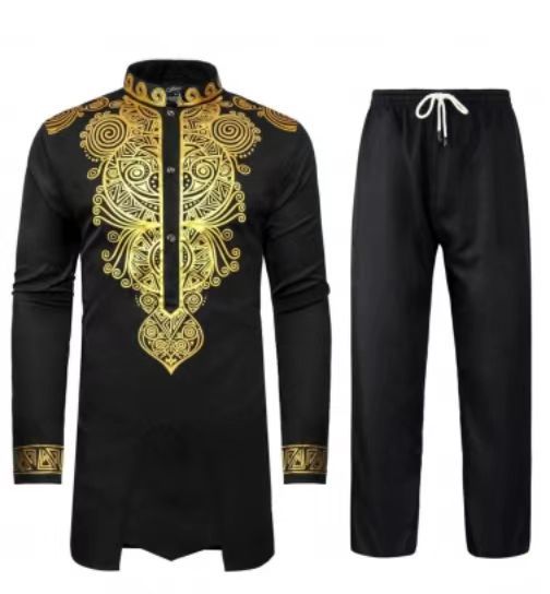 Herren elegantes Set mit kunstvoller Stickerei und bequemen Hosen Nord Taschen