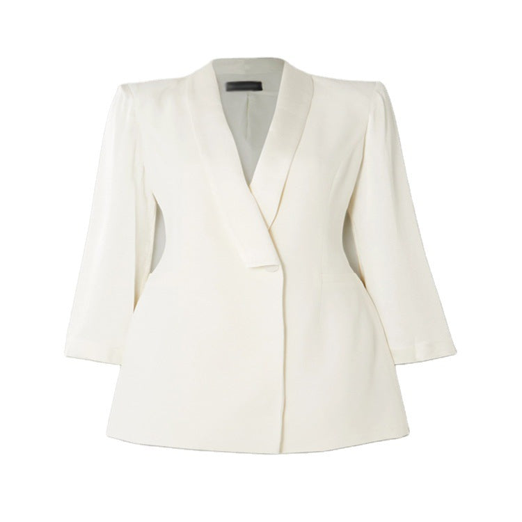 Damen Elegantes tailliertes Blazerkleid mit Schalkragen und tiefem V‑Ausschnitt Nord Taschen