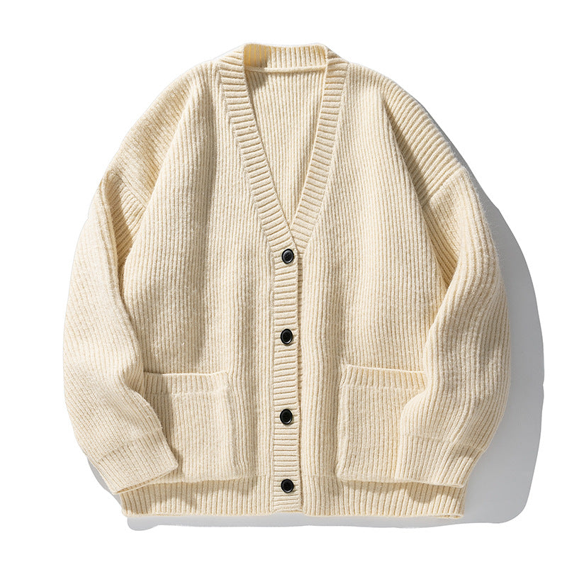 Unisex Oversize Strickcardigan mit V‑Ausschnitt, Knopfleiste und aufgesetzten Taschen Nord Taschen