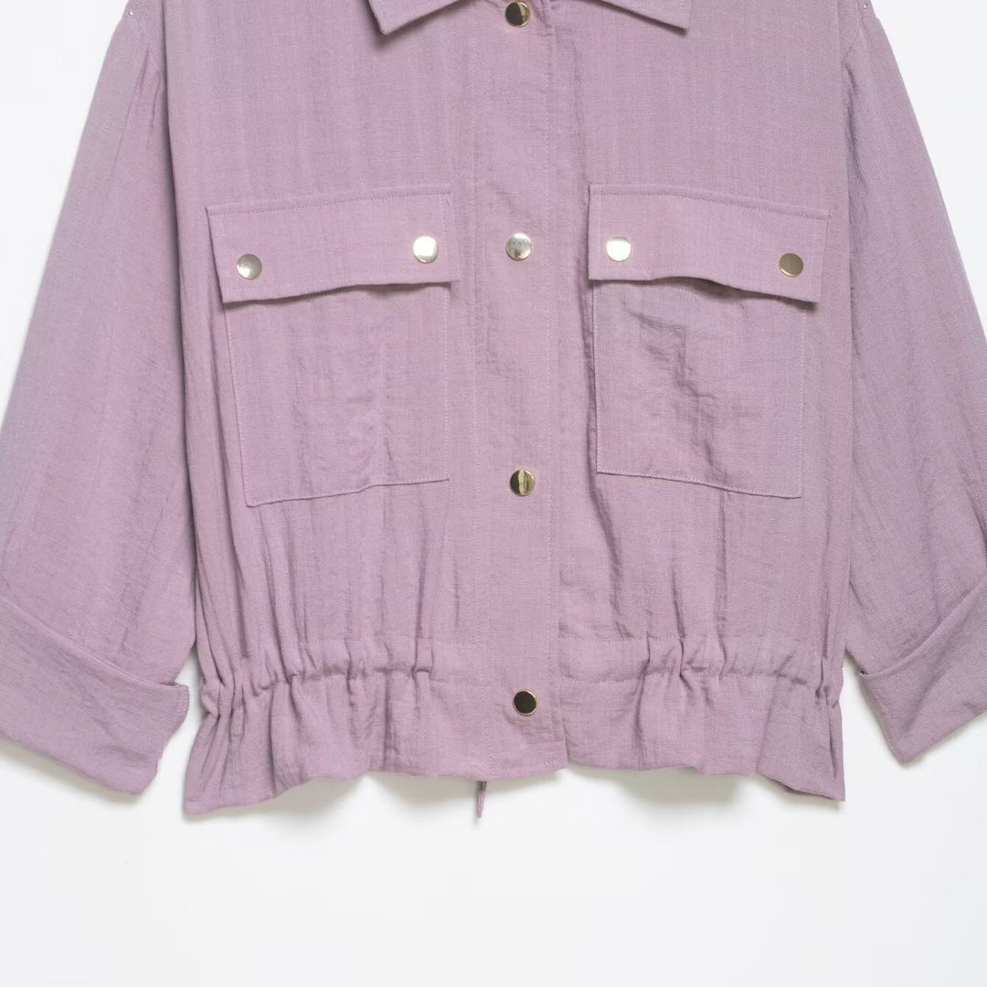 Damen Utility-Overshirt-Jacke mit Kordelzug und aufgesetzten Taschen Nord Taschen