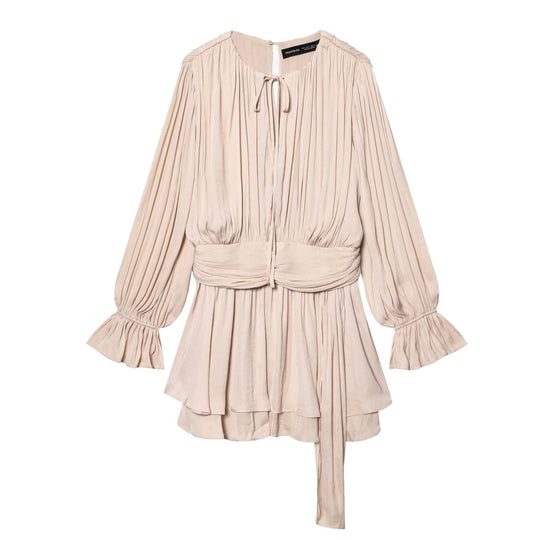 Damen Plissiertes Wickelkleid mit Volantrock und Balloonärmeln Nord Taschen
