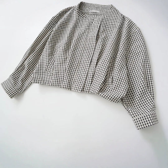 Damen Oversize Kurzblouson im Karo-Design mit hohem Stehkragen und Tunnelzugsaum Nord Taschen