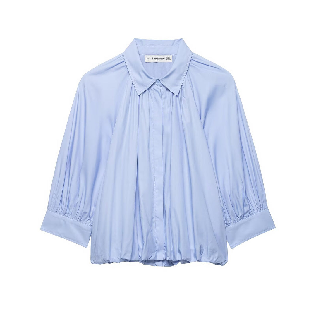 Damen Oversize-Hemdbluse mit Faltenlegung, Ballonärmeln und gerafftem Saum Nord Taschen