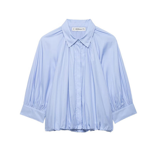 Damen Oversize-Hemdbluse mit Faltenlegung, Ballonärmeln und gerafftem Saum Nord Taschen
