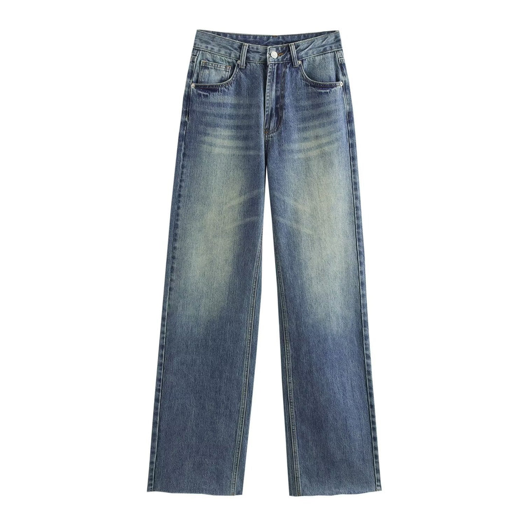 Damen hochtaillierte Wide-Leg-Jeans mit weitem Bein und Vintage-Waschung Nord Taschen