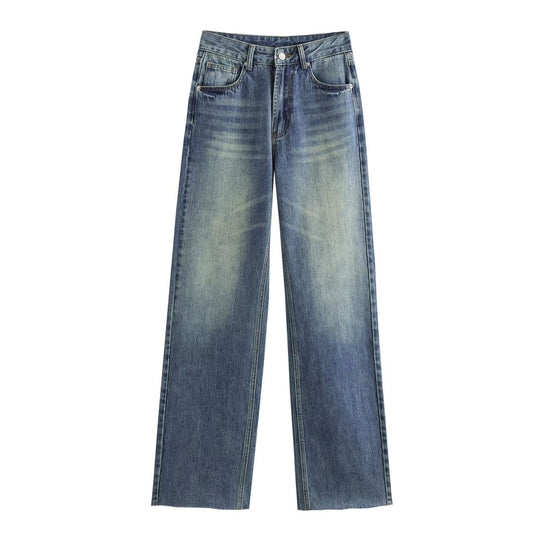 Damen hochtaillierte Wide-Leg-Jeans mit weitem Bein und Vintage-Waschung Nord Taschen