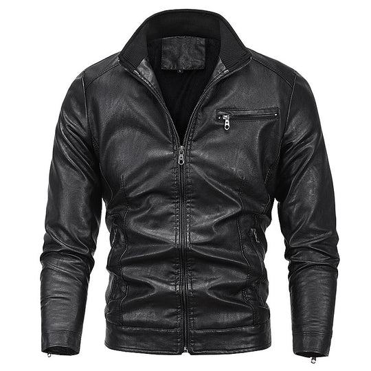 Herren Moto-Blouson in Lederoptik mit tailliertem Schnitt, Stehkragen und Reißverschlusstaschen Nord Taschen