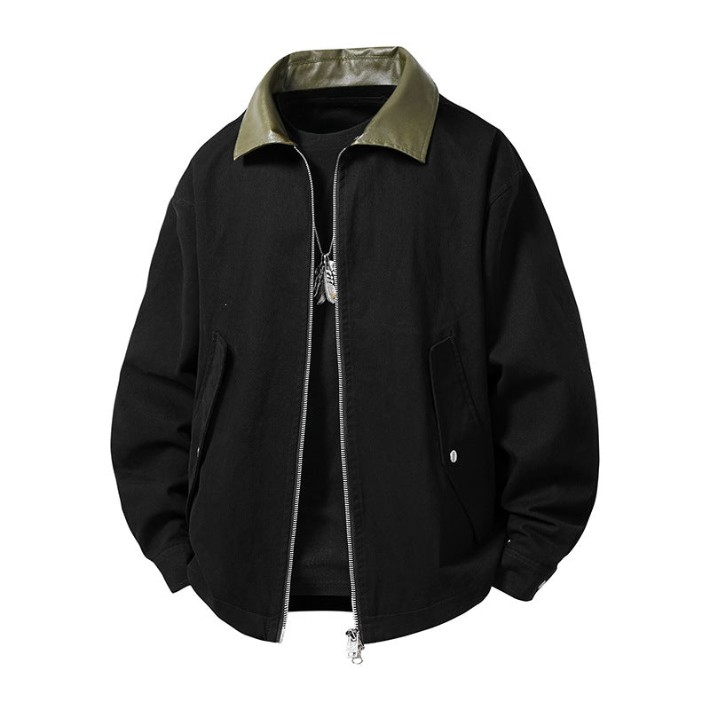 Herren leichte Oversize-Übergangsjacke mit Kontrastkragen aus Kunstleder und Zwei-Wege-Reißverschluss Nord Taschen