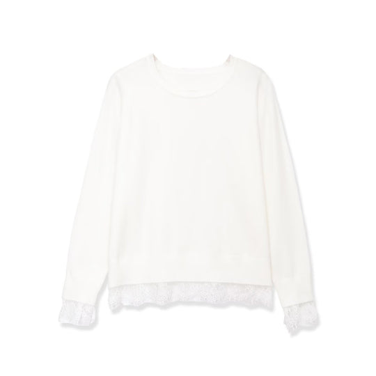Damen Oversize Baumwollpullover mit Spitzenbesatz Nord Taschen