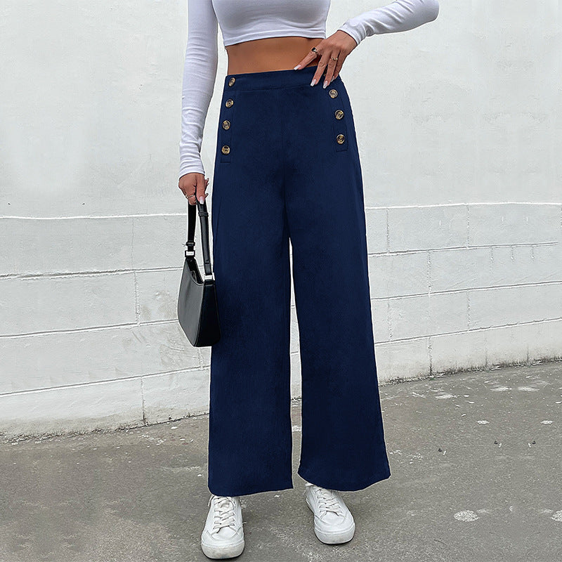 Damen Hochtaillierte Wide‑Leg‑Hose mit maritim inspirierter Zierknopfleiste Nord Taschen