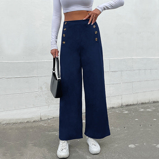 Damen Hochtaillierte Wide‑Leg‑Hose mit maritim inspirierter Zierknopfleiste Nord Taschen