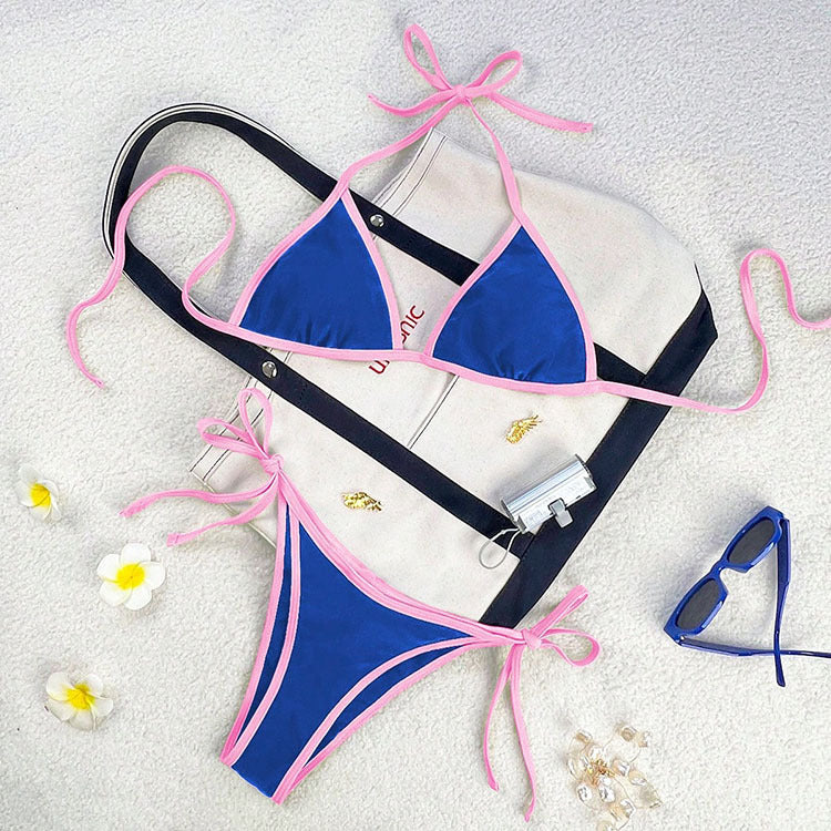 Damen Triangel-Bikini mit verspieltem Schnürdesign