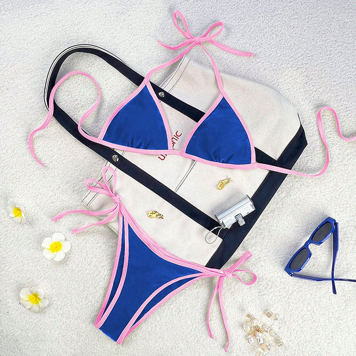 Damen Triangel-Bikini mit verspieltem Schnürdesign