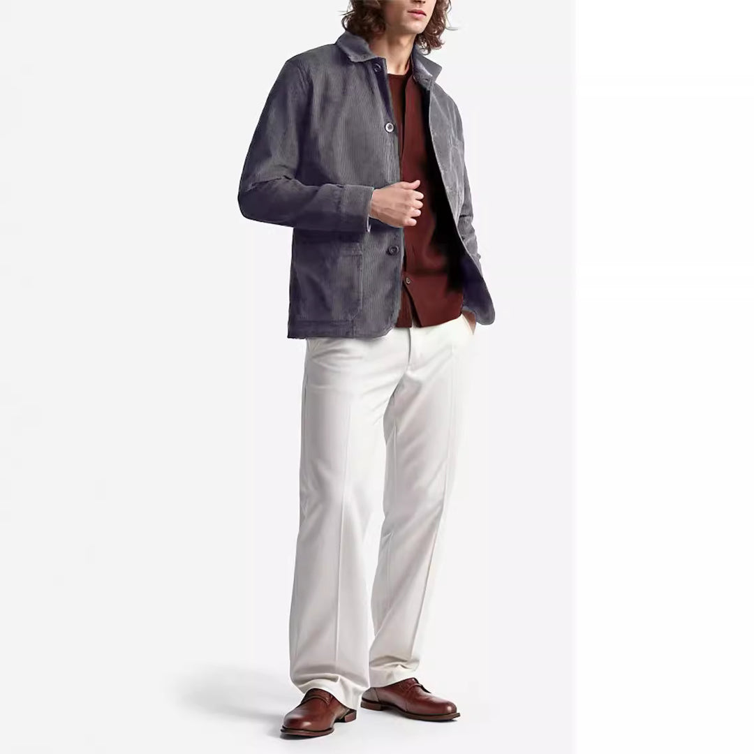 Herren Cord-Workerjacke mit Hemdkragen und aufgesetzten Taschen Nord Taschen
