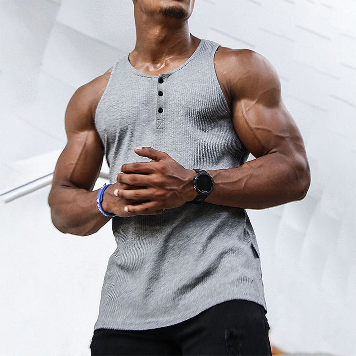 Herren Ärmelloses Sport-Tanktop mit Knopfleiste und atmungsaktivem GewNord Taschene