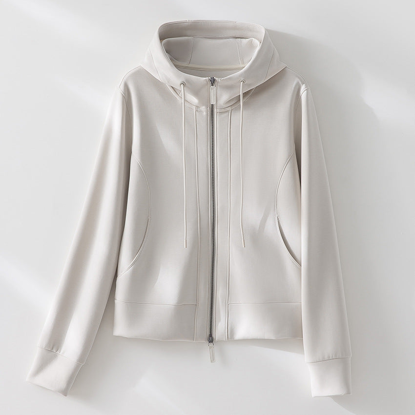 Damen Leichte Kapuzenjacke aus feinem Frottee mit taillierter Silhouette und Zwei-Wege-Reißverschluss Nord Taschen