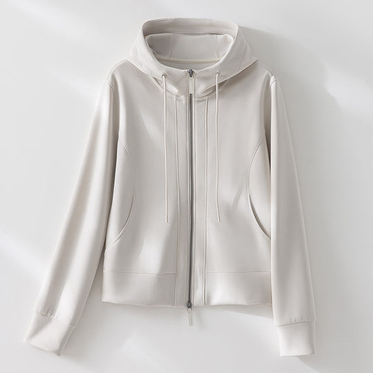 Damen Leichte Kapuzenjacke aus feinem Frottee mit taillierter Silhouette und Zwei-Wege-Reißverschluss Nord Taschen