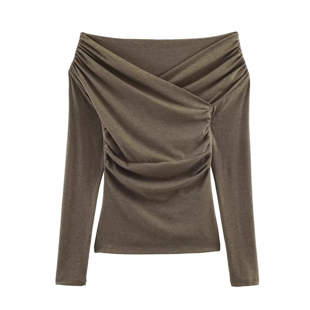 Damen Schulterfreies gerafftes Langarmtop mit Wickel‑Drapierung Nord Taschen