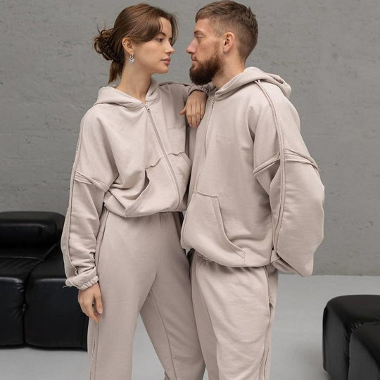 Unisex Oversize Hoodie-Set aus weichem Fleece mit Reißverschluss und Jogginghose Nord Taschen