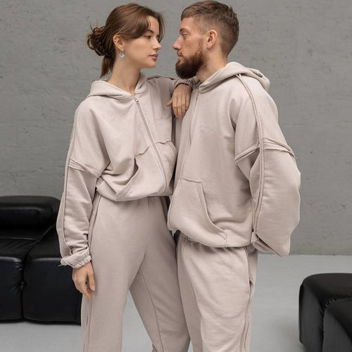 Unisex Oversize Hoodie-Set aus weichem Fleece mit Reißverschluss und Jogginghose Nord Taschen