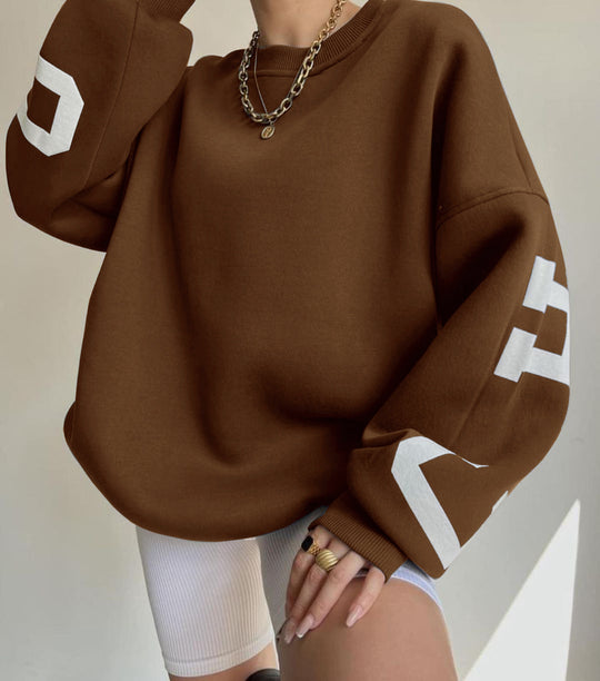 Damen Oversized Sweatshirt mit Blockprint-Ärmeln und weitem Drop-Shoulder-Schnitt Nord Taschen