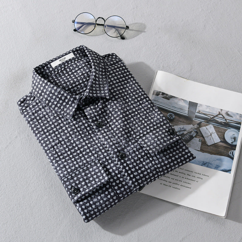 Herren Hemdjacke-Overshirt aus Baumwollmix mit Miniherz-Alloverprint und Brusttaschen Nord Taschen