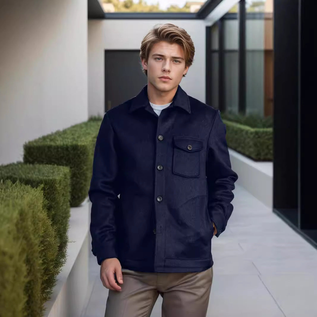 Herren Hemdenjacke aus Wollmix mit aufgesetzter Brusttasche und klassischem Hemdkragen Nord Taschen