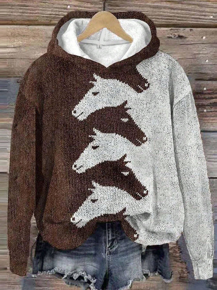 Damen Hoodie mit kreativem Pferdemuster & bequemer Passform