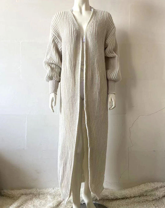 Damen Langstrickmantel mit Rippstruktur und Oversize-Ärmeln Drune