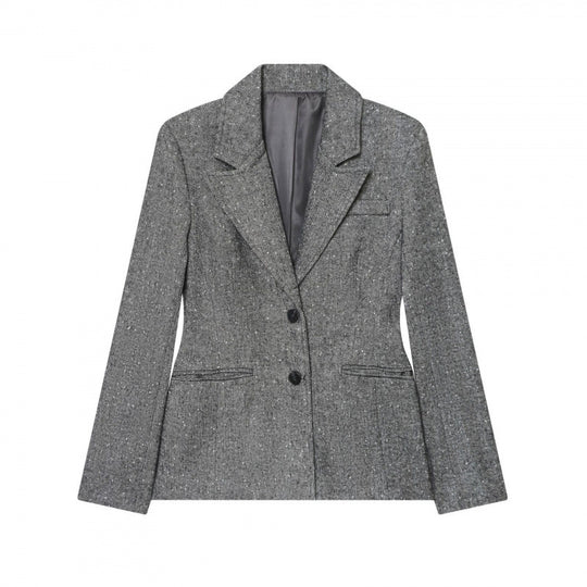 Damen Taillierter Wollmix-Blazer mit Reverskragen und Pattentaschen Nord Taschen