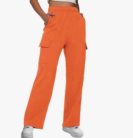 Damen Cargo-Hose mit weitem Bein, elastischem Bund und Cargotaschen Nord Taschen