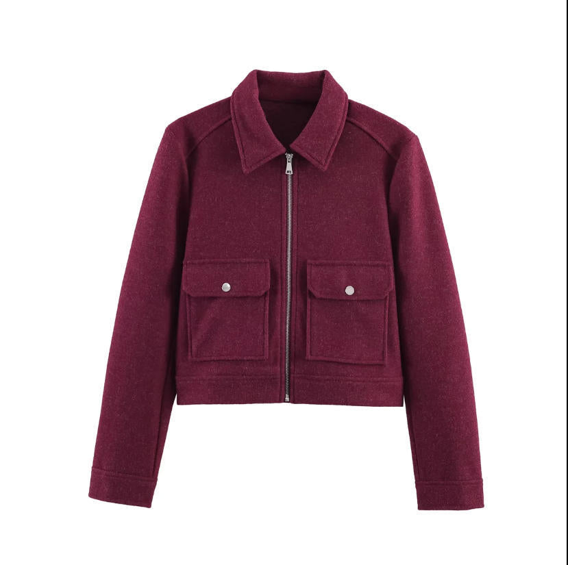 Damen 70+ kurze Wollmix‑Blousonjacke mit Reißverschluss, Hemdkragen und Pattentaschen Nord Taschen
