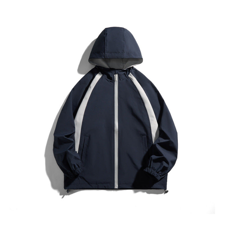 [Unisex Leichte winddichte Kapuzenjacke im sportlichen Utility-Stil mit Kontrastpaspeln und Tunnelzugsaum Nord Taschen]