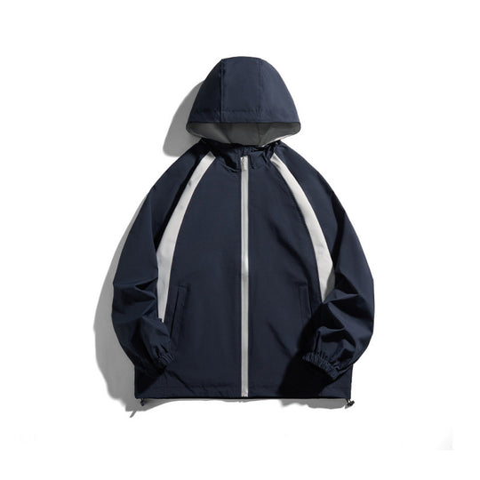 [Unisex Leichte winddichte Kapuzenjacke im sportlichen Utility-Stil mit Kontrastpaspeln und Tunnelzugsaum Nord Taschen]